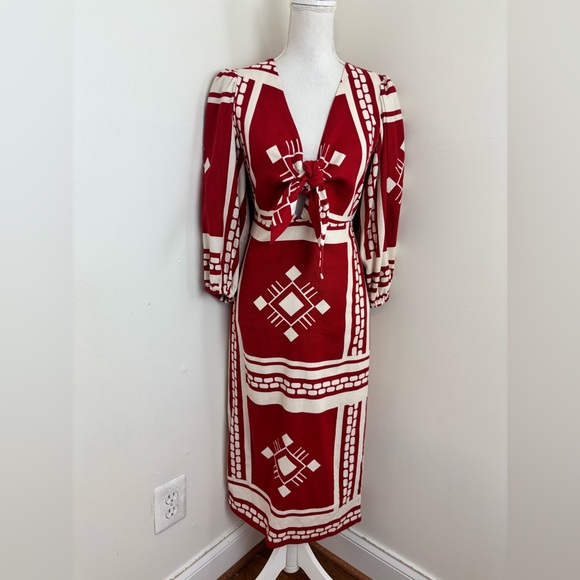 Caroline Constas Sun Goddess Tie-Up Cutout Front Linen Blend Column Dress sz XS - Picture 2 of 16